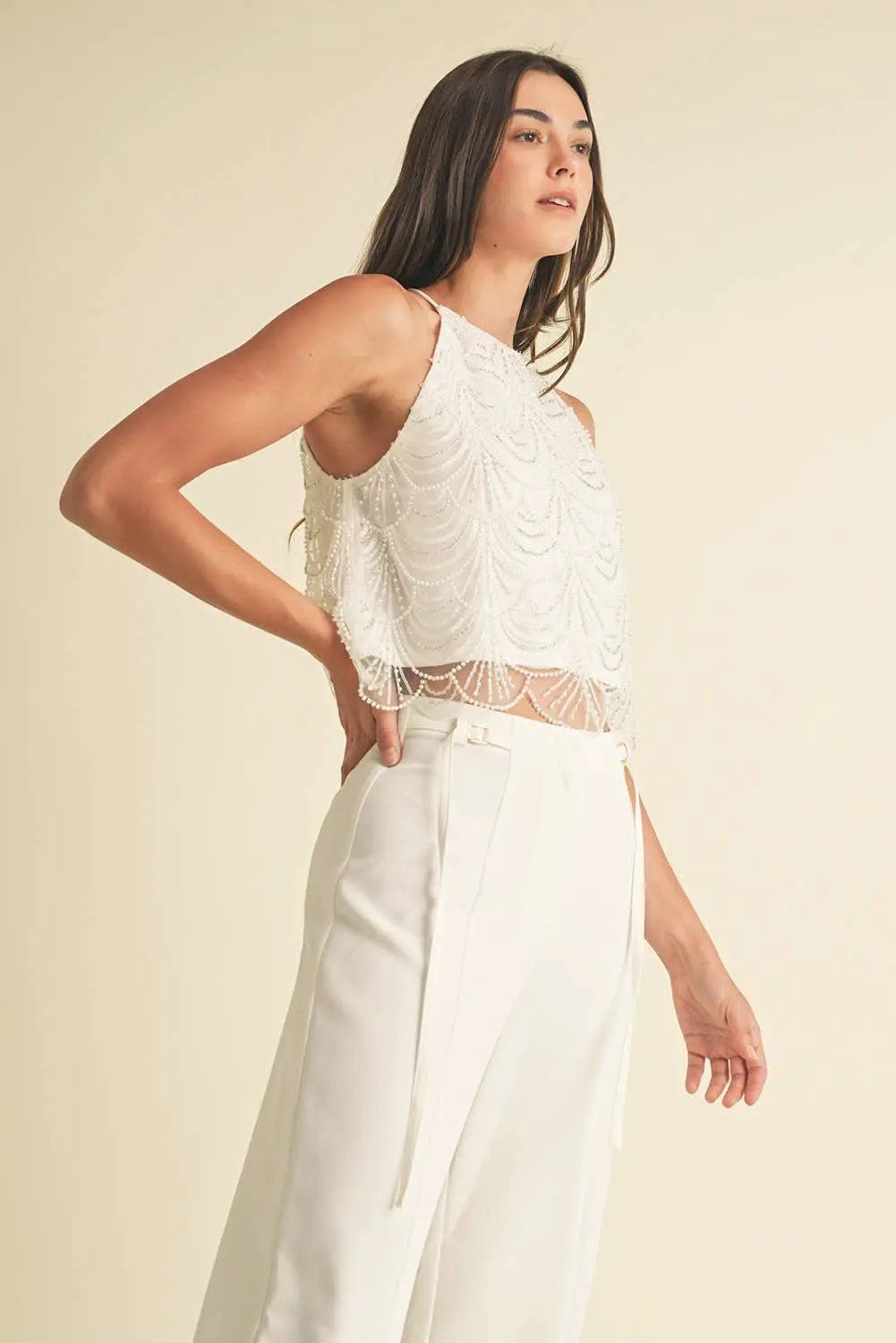 Endless Blu Endless Blu White Mermaid Embellished Top - Tank Tops
