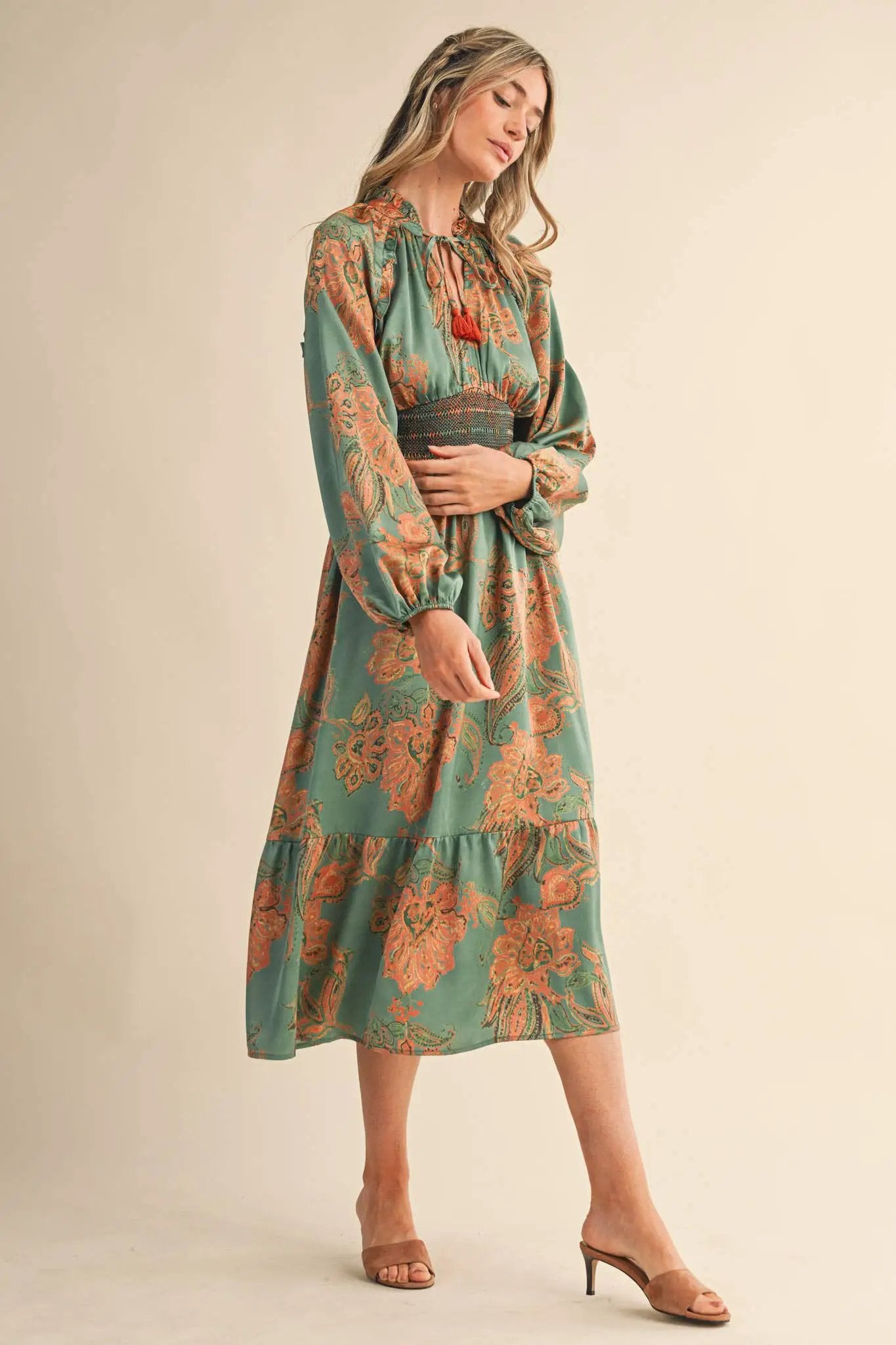 &MERCI &merci - Emerald Reverie Paisley Smocked Midi Dress - Dresses