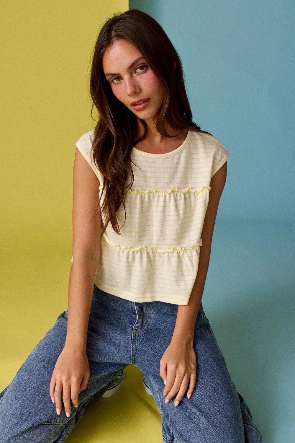Papermoon The Striped Tiered Seam Sleeveless Stripe Top - Shirts