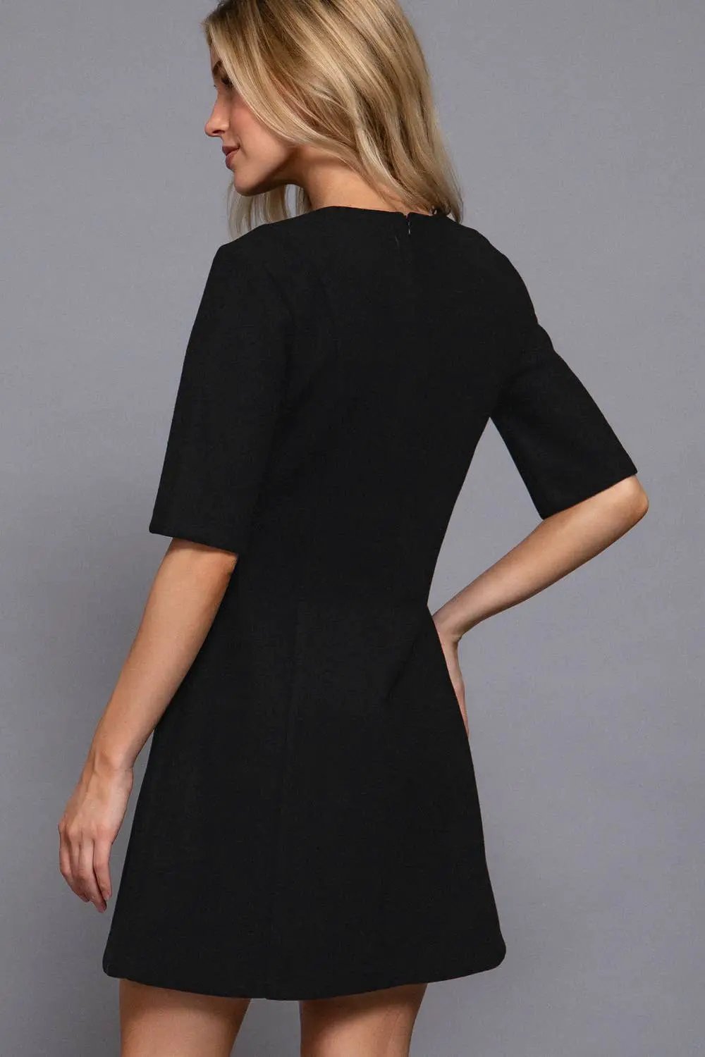 Active Basic | Active USA Active Basic | Active USA - Short Sleeve Waist Fitted A-Line Felt Mini Dress - Dresses