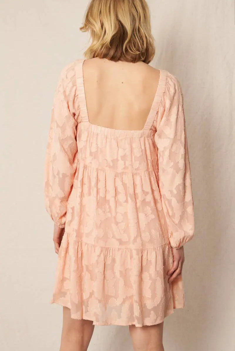 En Crème En Crème Long Sleeve Blush Burnout Mini Dress - Dresses
