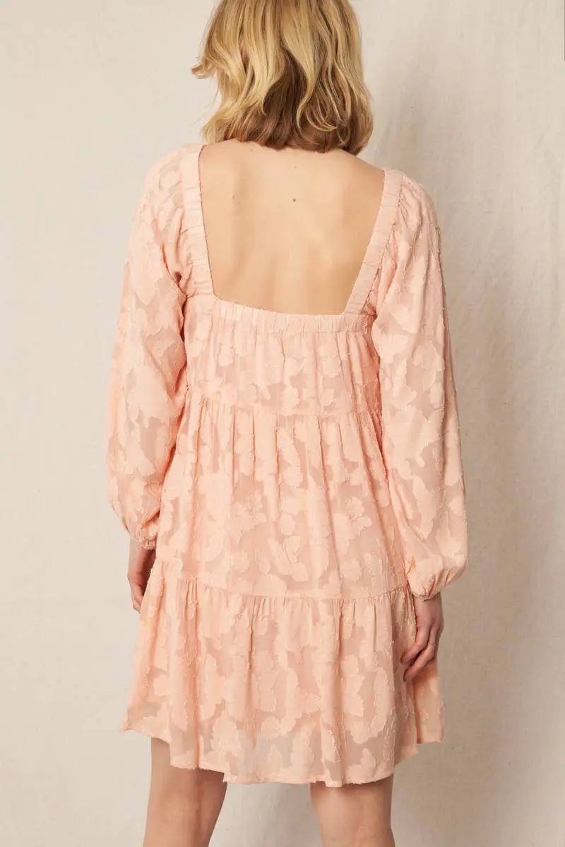 En Crème En Crème Long Sleeve Blush Burnout Mini Dress - Dresses