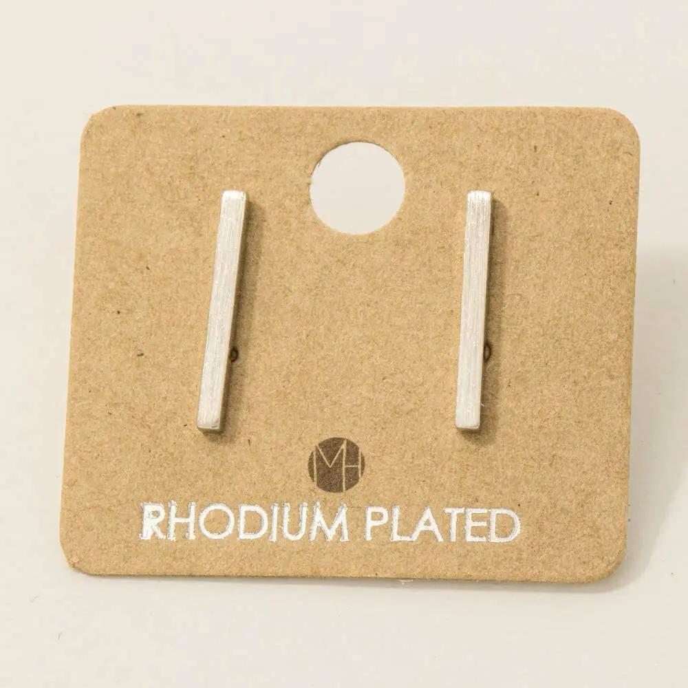 Fame Accessories Rhodium Plated Dainty Bar Stud Earrings: Large - Earrings