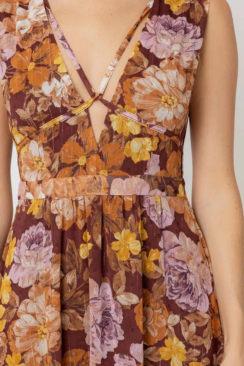 En Crème En Crème Brown Multi Floral Sleeveless V-Neck Maxi Dress - Dresses brown multi floral maxi dress