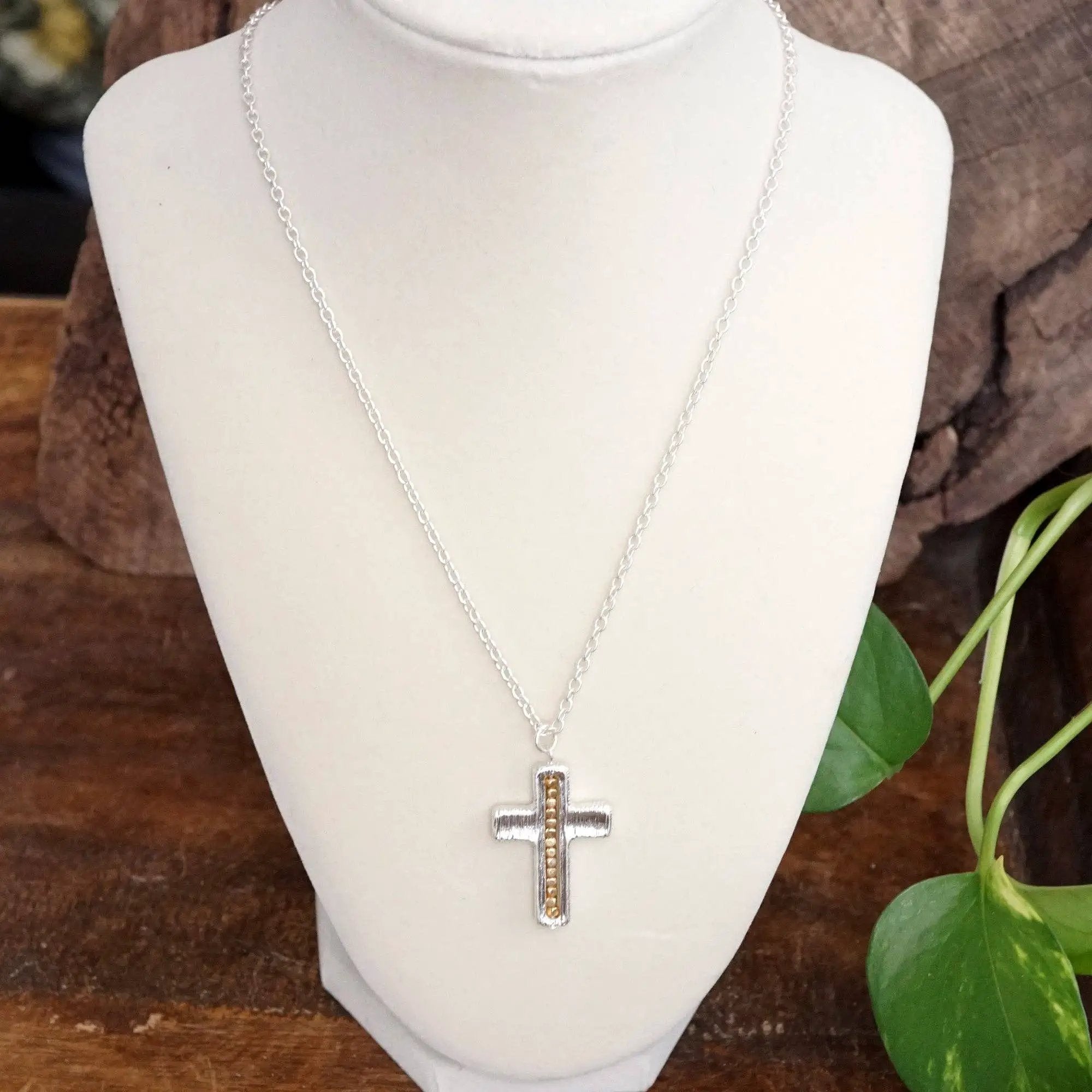 PennyLine inc The Dainty Beaded Cross Chain Necklace: Gold - Jewelry dainty cross chain necklace