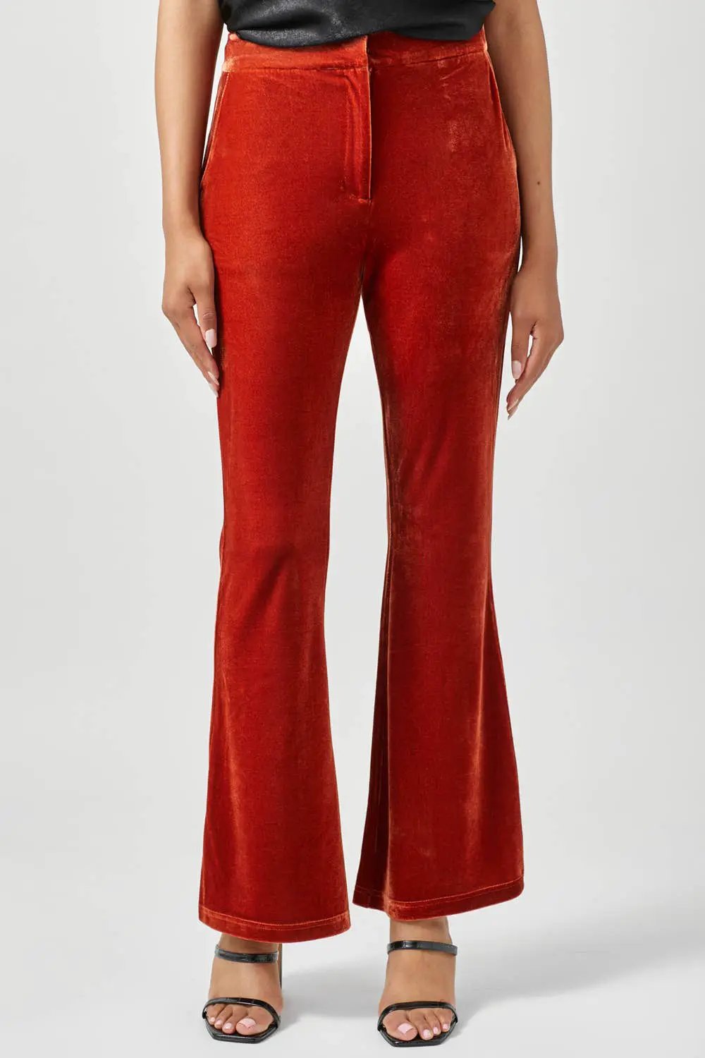 Mystree Mystree - Sunset Glow Velvet Flare Trousers - Trousers