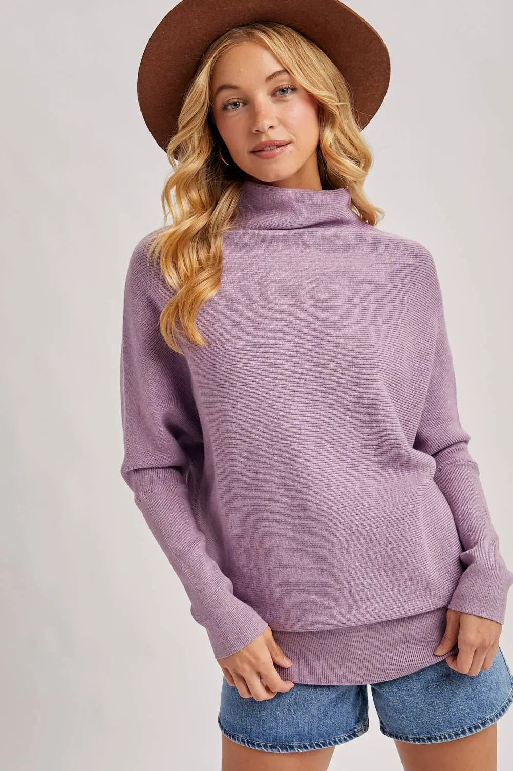 Bluivy Bluivy - Lavender Drift Slouch-Neck Dolman Knit Pullover - Sweaters