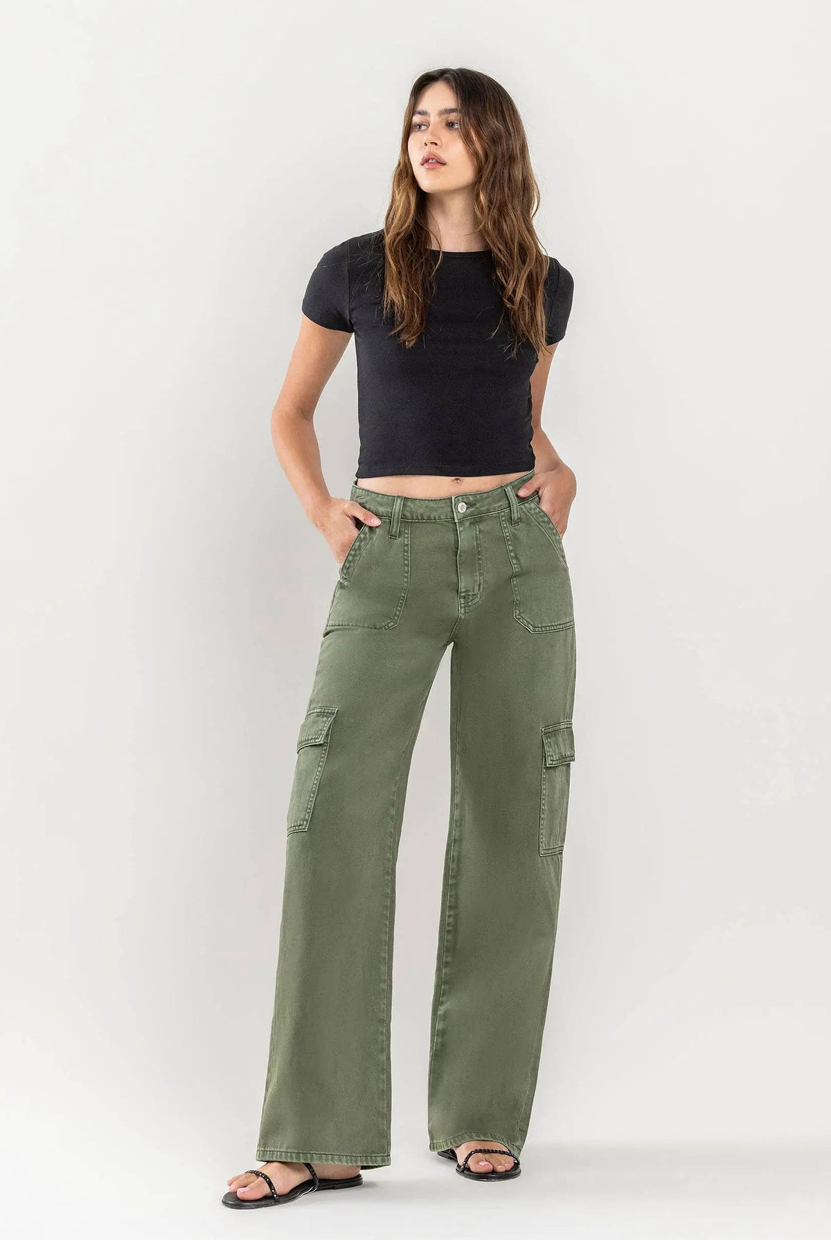 VERVET by FLYING MONKEY Vervet High Rise Utility Cargo Wide Leg Jeans - Jeans