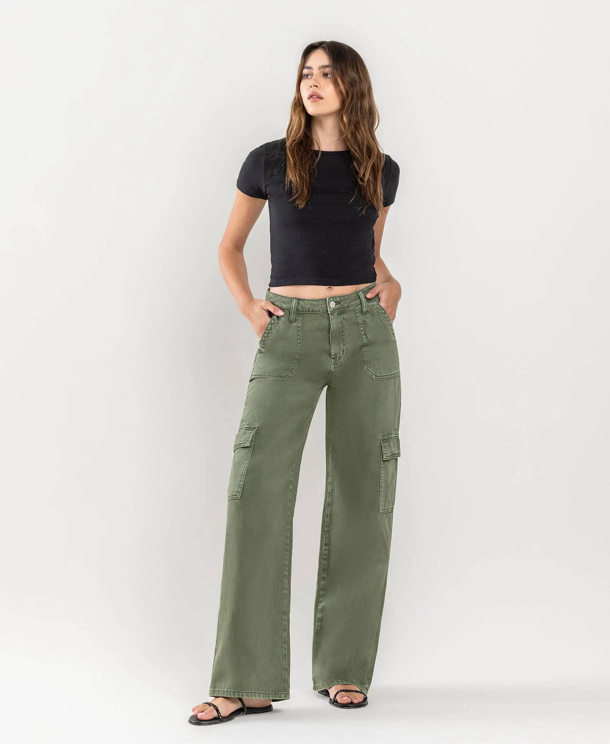 VERVET by FLYING MONKEY Vervet High Rise Utility Cargo Wide Leg Jeans - Jeans