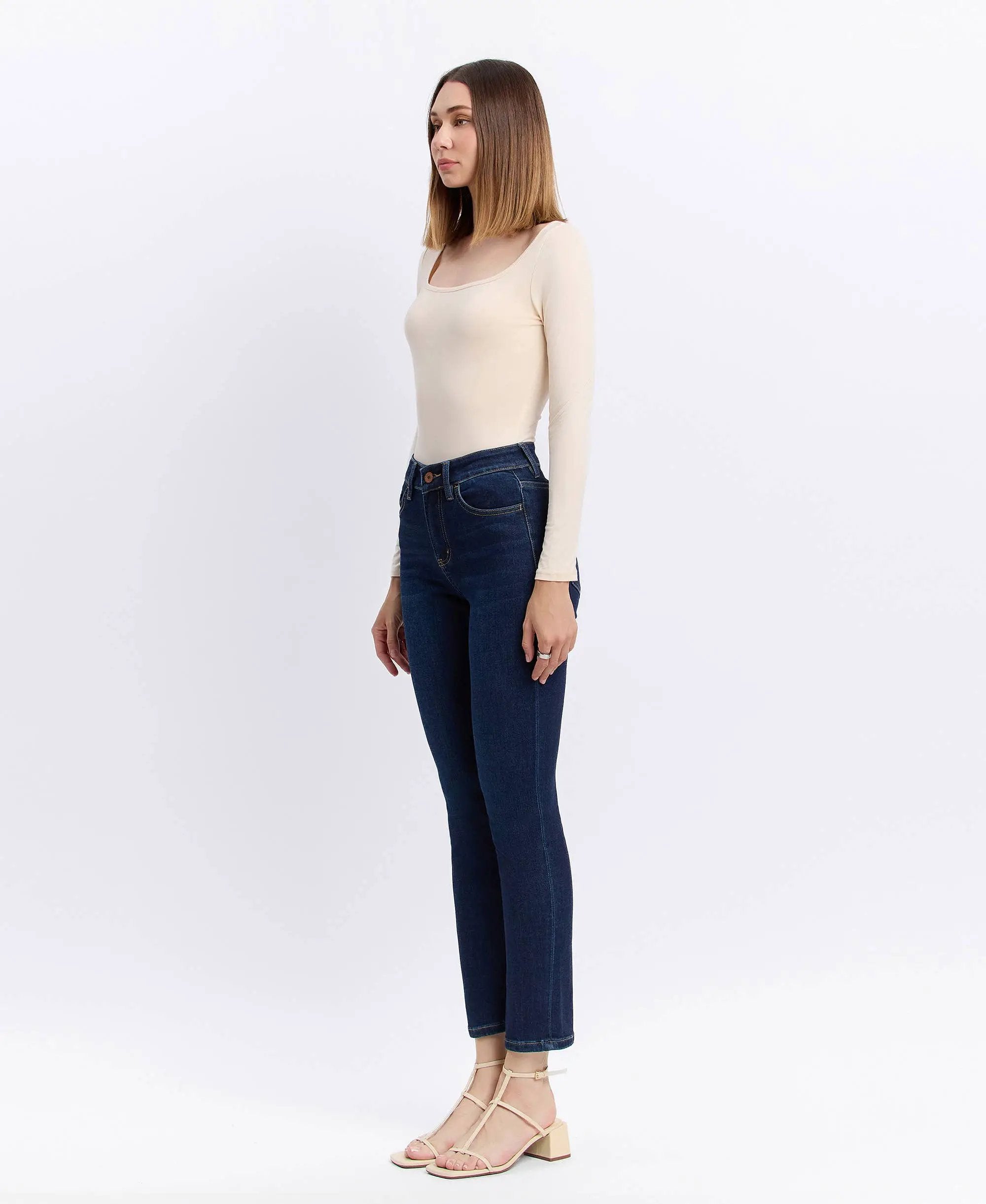 VERVET by FLYING MONKEY VERVET High Rise Ankle Slim Straight Jeans - Jeans