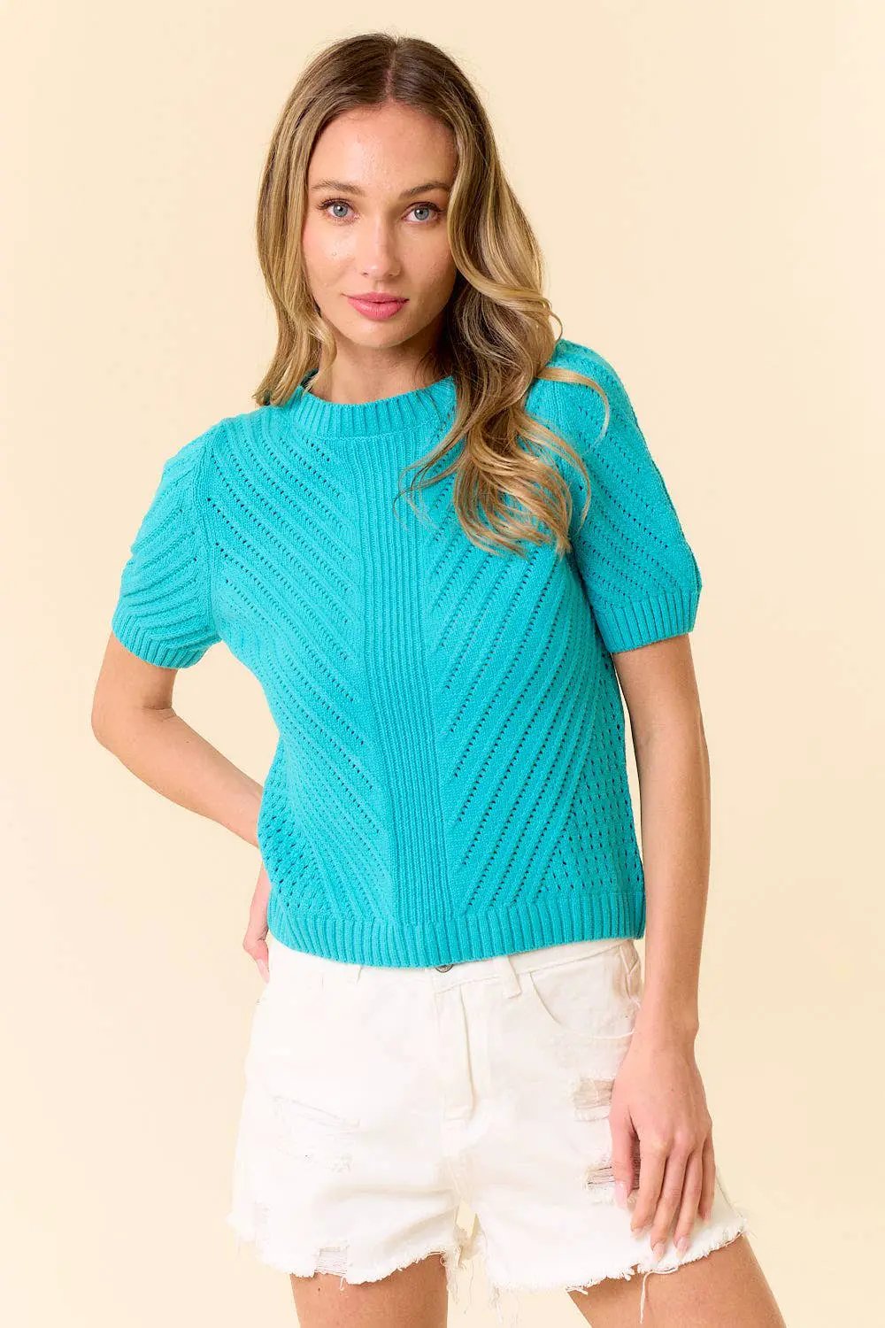 lovely melody The Gigi Knit Lightweight Sweater Top – Aqua Bliss - Clothing Tops