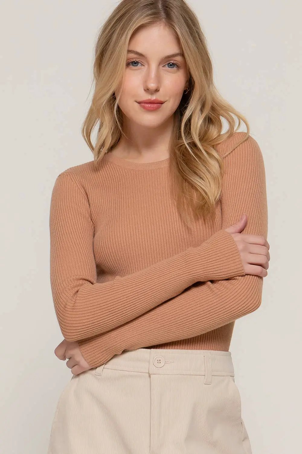 Active Basic | Active USA Active Basic | Active USA - Long Sleeve Crew Neck Viscose Rib Sweater - Sweaters