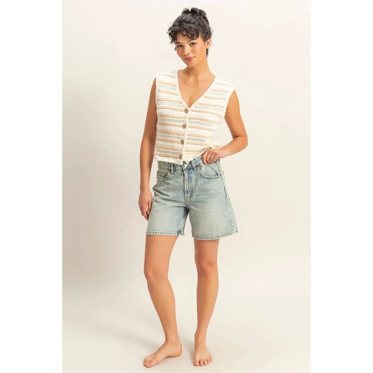 HYFVE HYFVE Striped Buttoned Sleeveless Vest - Tank Tops Sleeveless vest