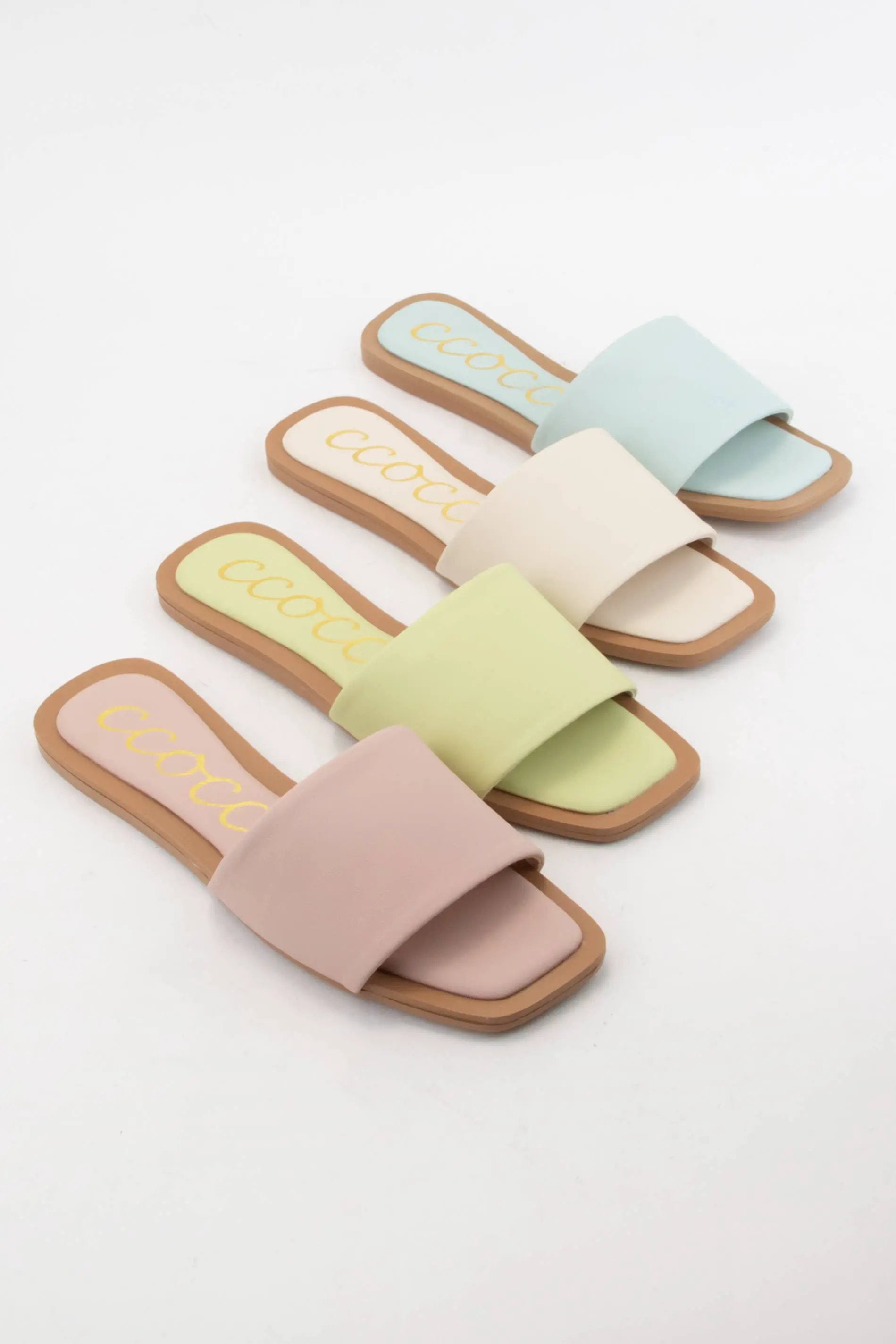 CCOCCI Bold Step Semi-Square Slide – Green Tea or Powder Pink - Sandals