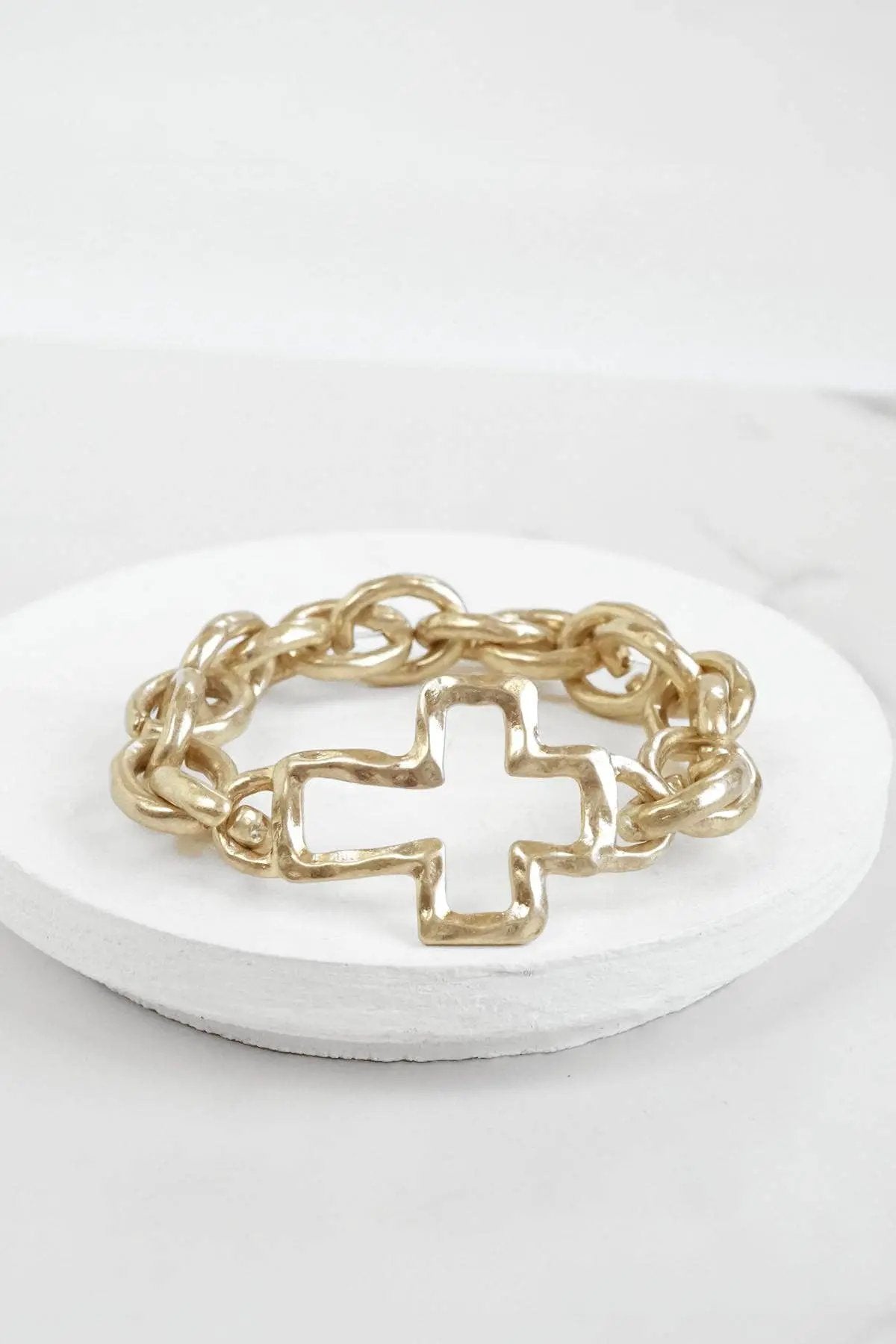 PennyLine inc The Chunky Cross Chain Worn Gold Bracelet - Jewelry chunky chain cross bracelet
