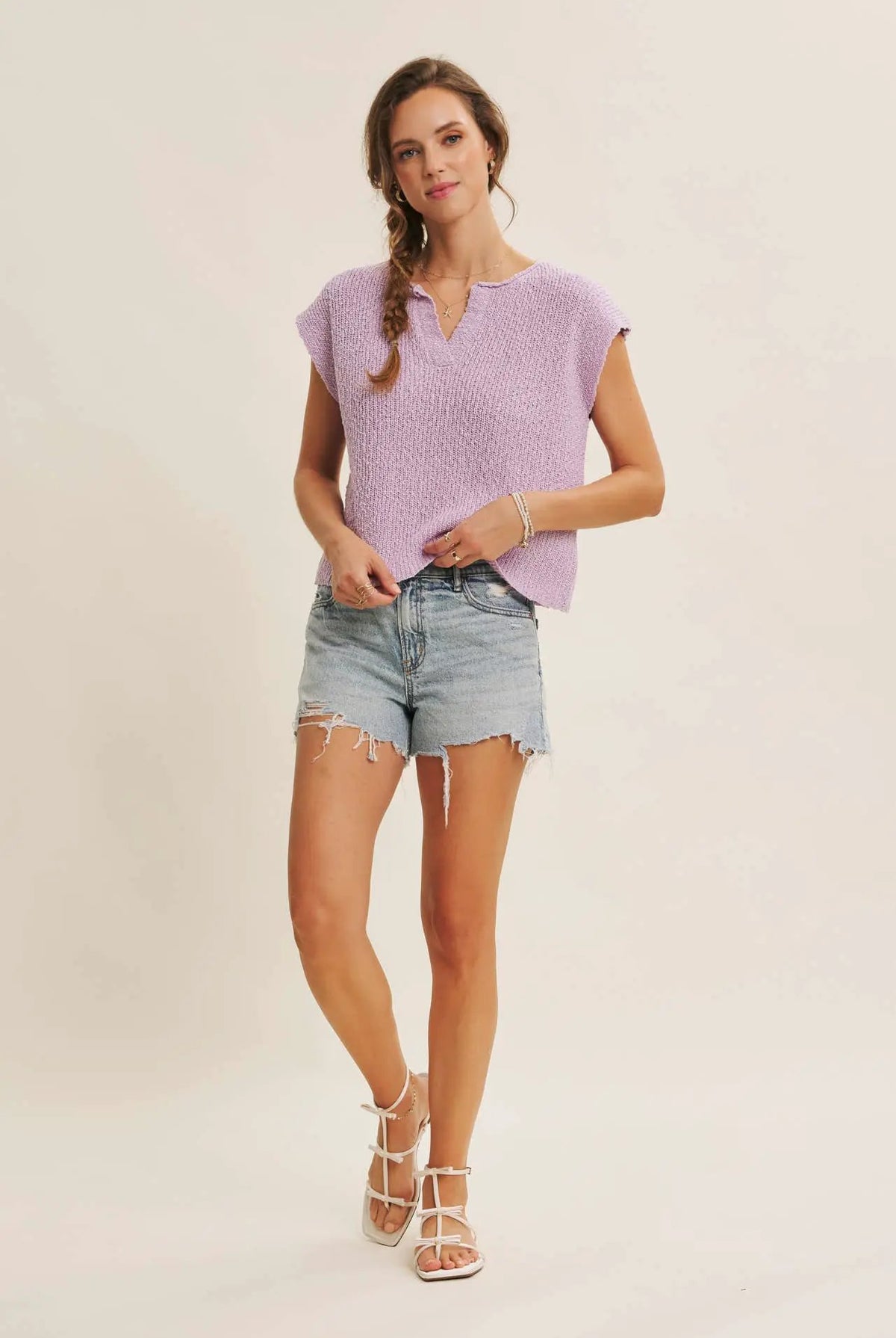in february The Relaxed Fit Slub Knit Top: Lavender - Blouses