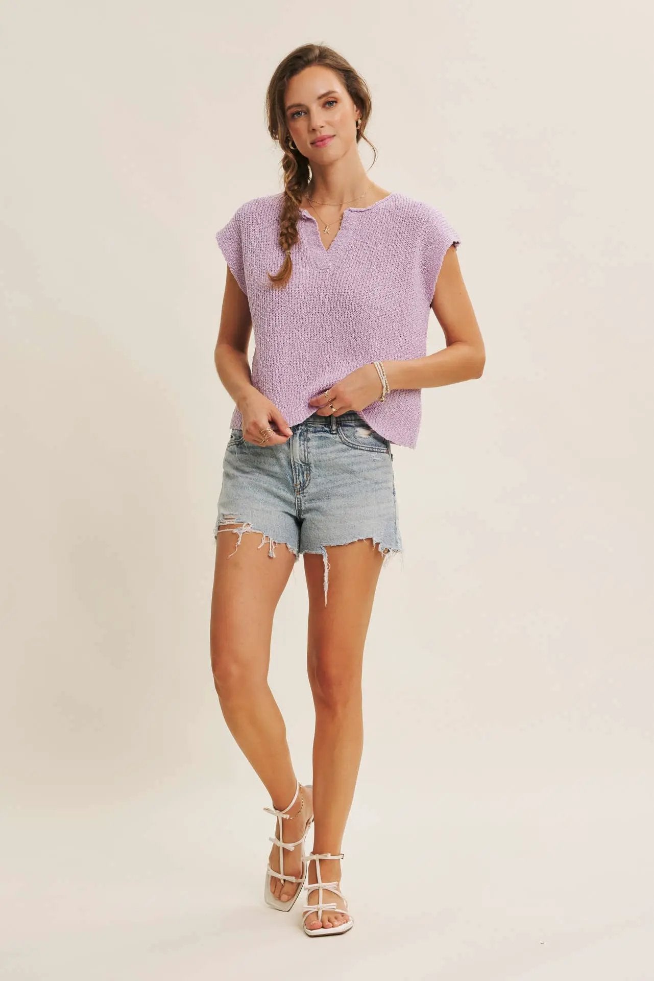 in february The Relaxed Fit Slub Knit Top: Lavender - Blouses