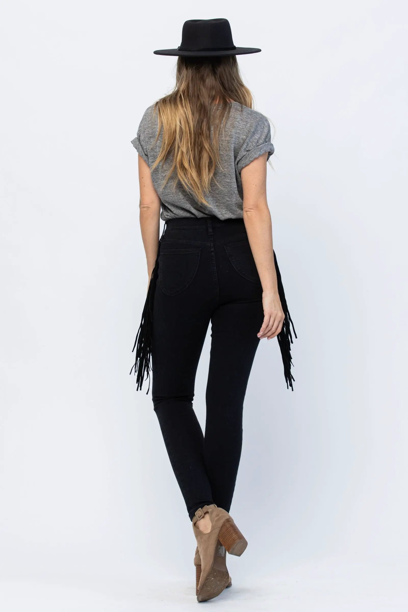 Judy Blue The Side Fringe Skinny Mid Rise Jegging - Jeans Judy Blue Black Jeggings with Side Fringe Skinny Leg MId Rise