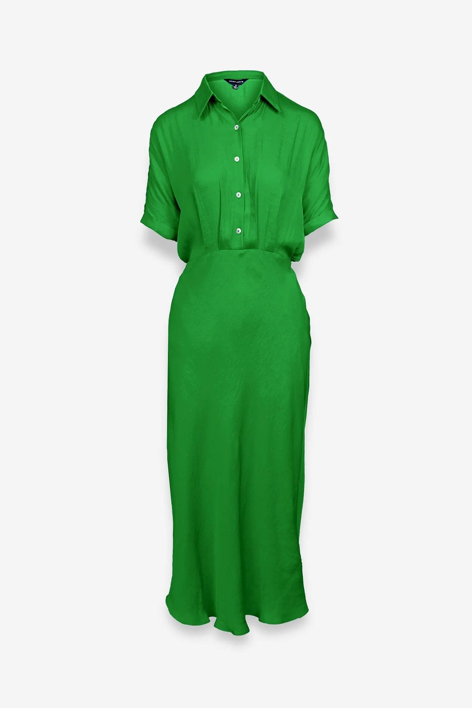 Naked Zebra The Button Up Midi Shirt Dress: Fern Green - Dresses