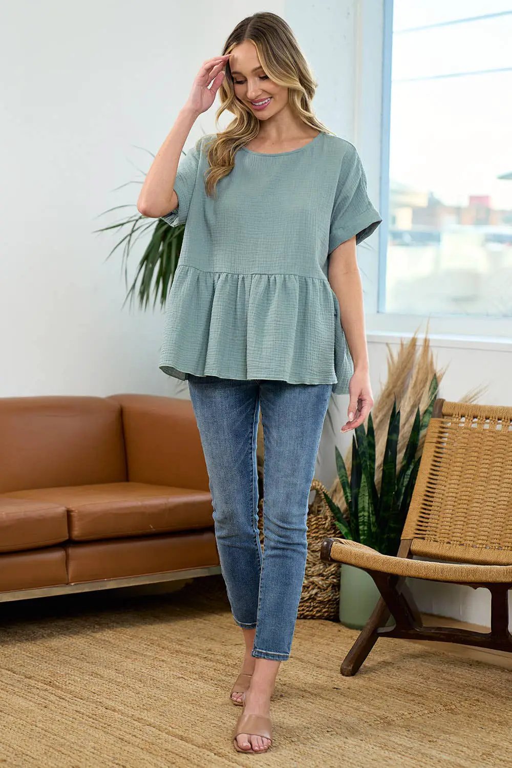 lovely melody Cotton Double Gauze Solid Babydoll Blouse - Blouses cotton gauze babydoll blouse