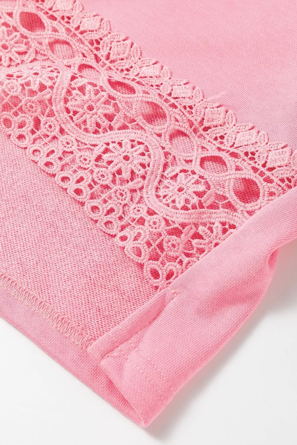 Grateful Threads Boutique Pink Hollowed Lace Splicing Cropped Sweatshirt - Sweatshirts Pink Hollowed Lace Splicing Cropped Sweatshirt