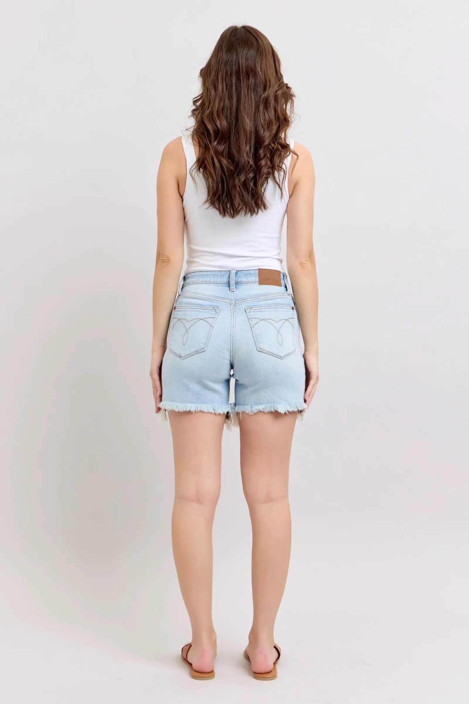 Judy Blue Judy Blue 2 Button Light Blue Denim Mid Length Dad Shorts - Shorts Judy blue dad shorts