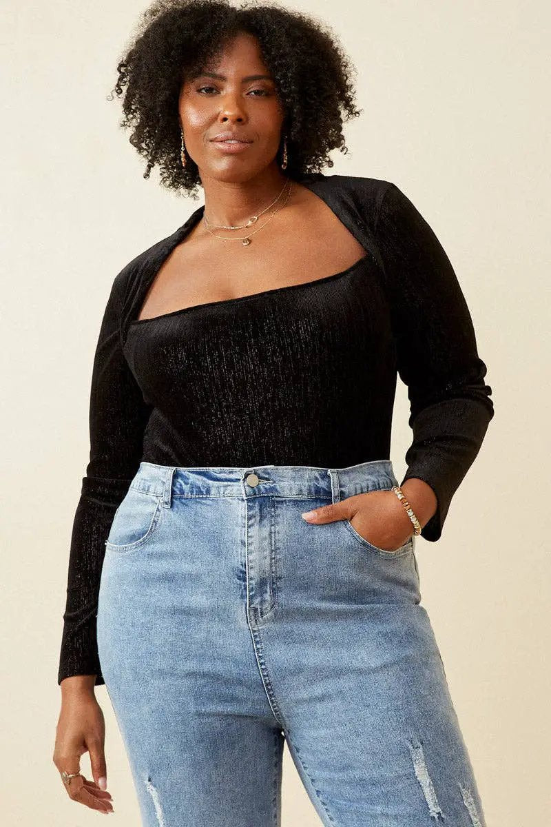 Hayden LA Hayden LA - Womens Brushed Lurex Square Neck Long Sleeve Bodysuit: Black - Sweaters