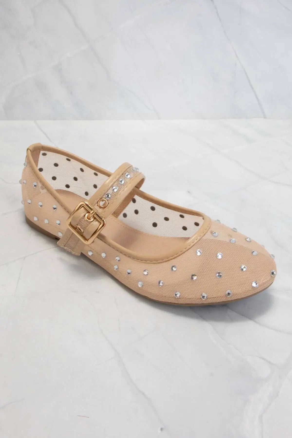 CCOCCI CCOCCI Rhinestone Embellished Mesh Mary Jane Flats - Shoes Rhinestone embellished Mary Jane Flats