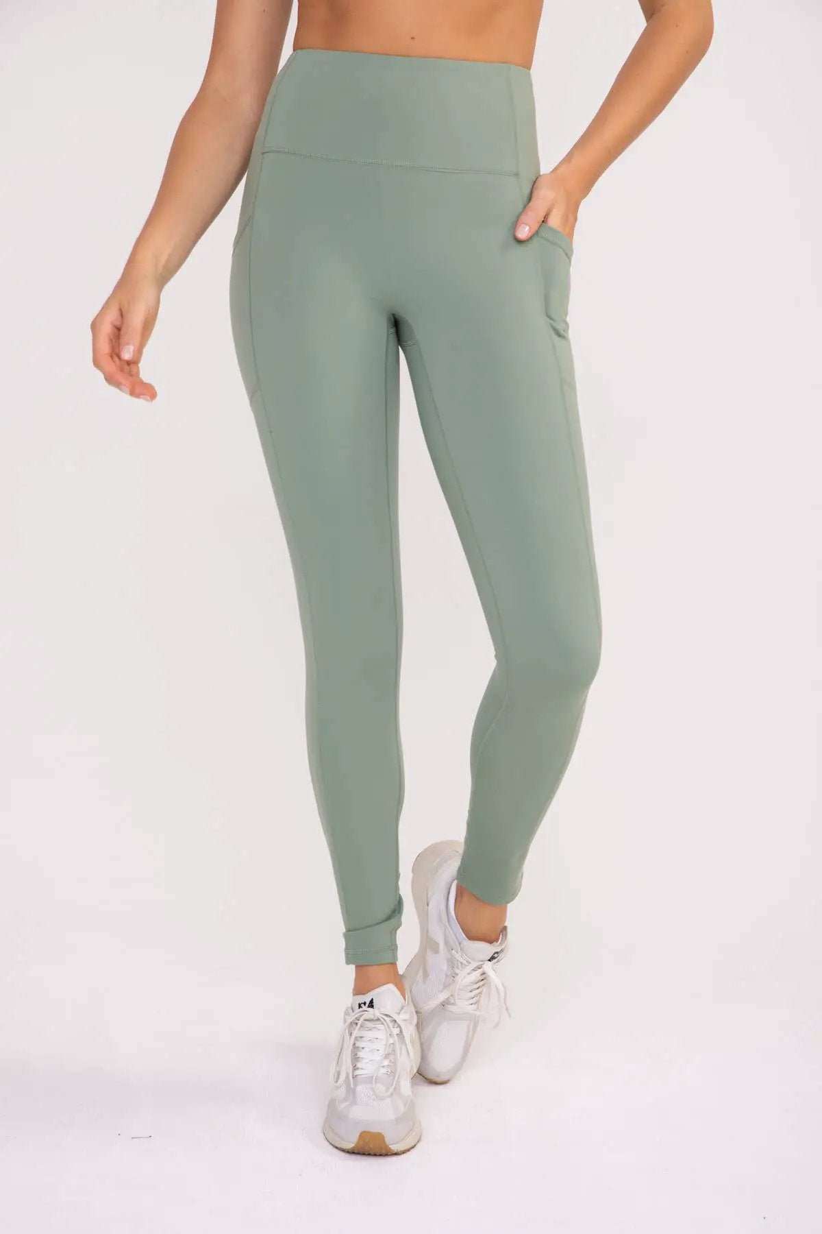 Mono B Mono B - No Front Seam Lycra-Blend Swoop Leggings in Sea Spray - Leggings Mono B -No Front Seam Lycra-Blend Swoop Leggings