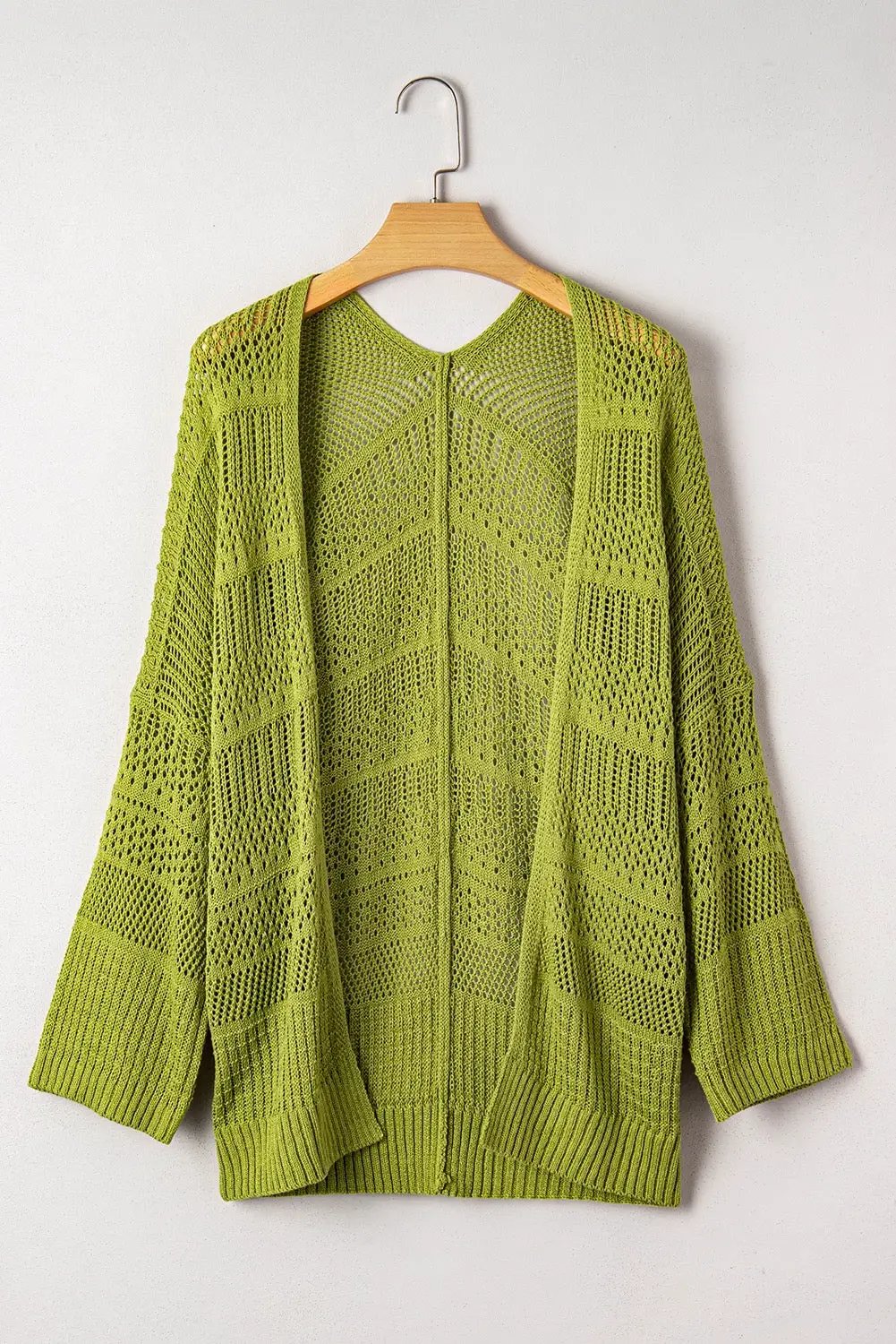 Grateful Threads Boutique Olive Breeze Oversize Crochet Knit Open Cardigan – Lightweight Layering Sweater - Cardigans Spinach Green Oversize Crochet Knit Open Cardigan