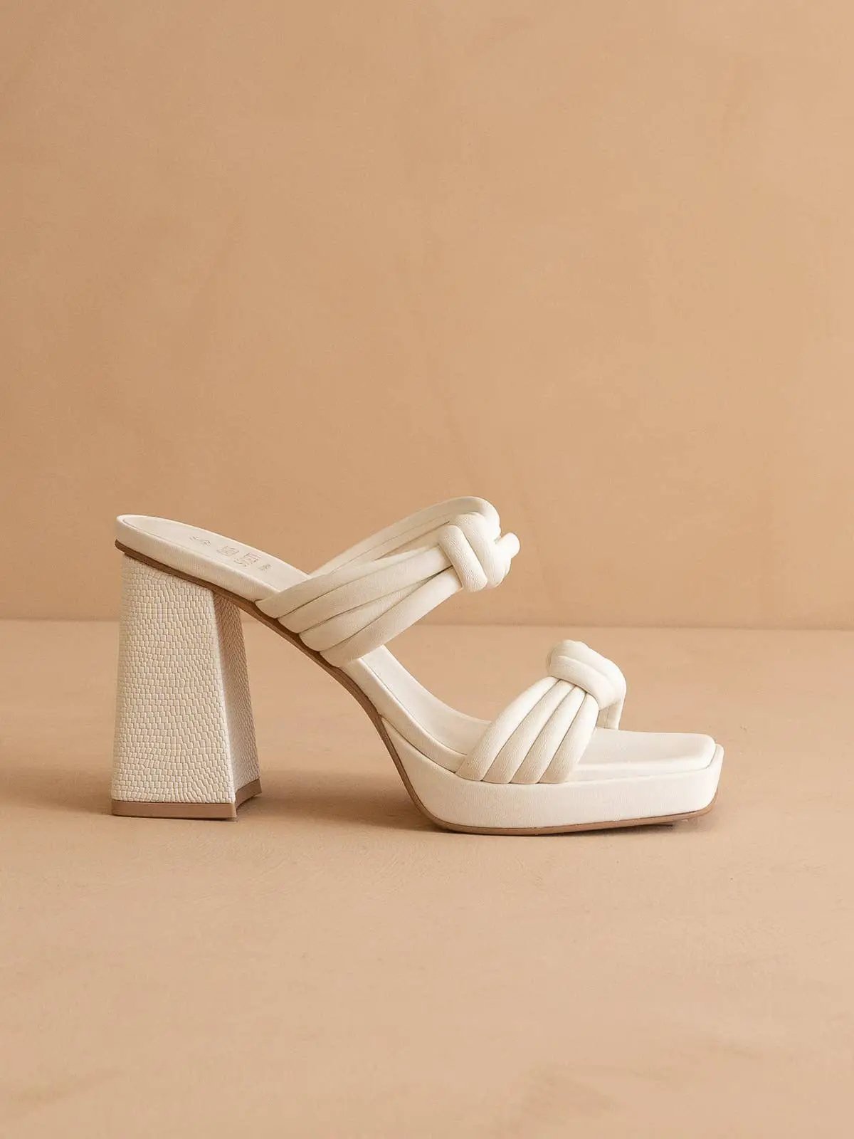 OASIS SOCIETY The Faith White Knotted Band Platform Snake-Print Heel - Heels