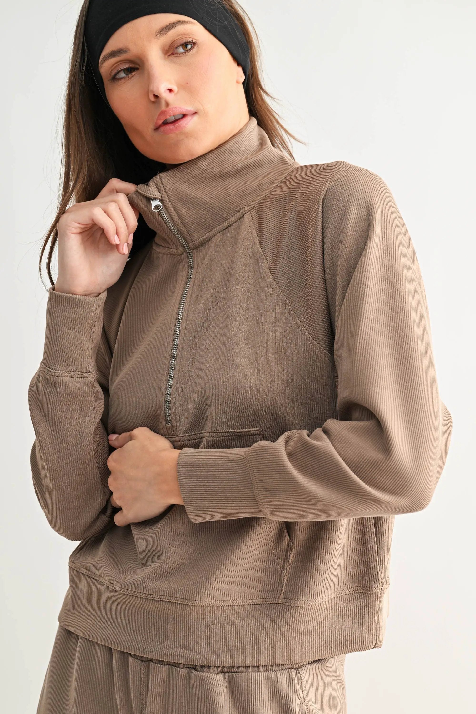 Mono B Mono B - Luxe Sand Wash Rib 1/4 Zip Sweater - Sweaters Mono B - Luxe Sand Wash Rib 1/4 Zip Sweater
