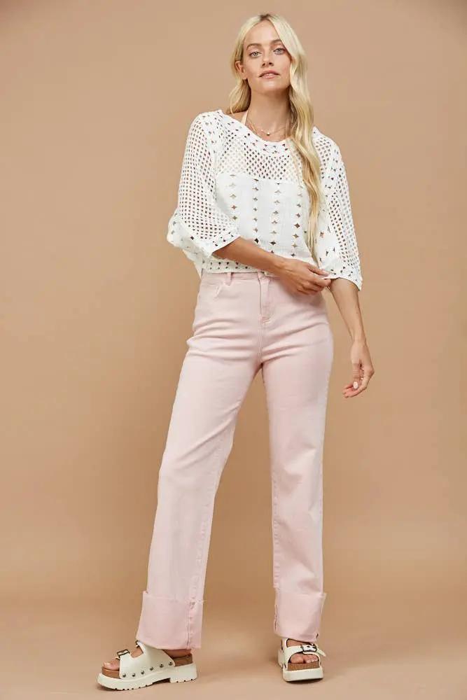WISTERIA LANE Wisteria Lane - Pink Sands Straight-Leg Cuffed Denim - Jeans