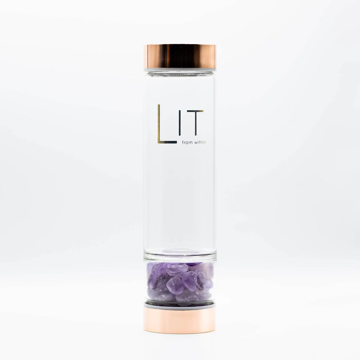LIT From Within LIT From Within - Rose Gold Crystal Infused Glass Water Bottle - Amethyst -