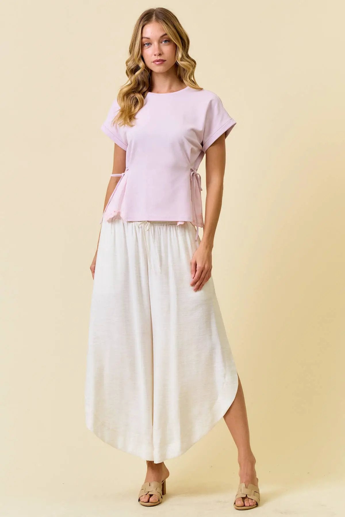 Doe and Rae The Lavender Lace Tie Peplum Top - Blouses
