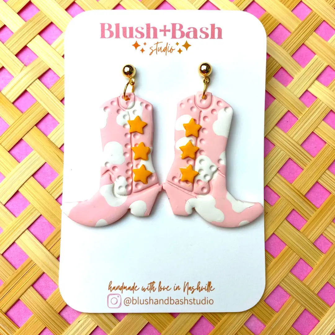 Blush and Bash Studio Blush and Bash Studio - The Nash Bash Cow Print Cowgirl Boots - Earrings