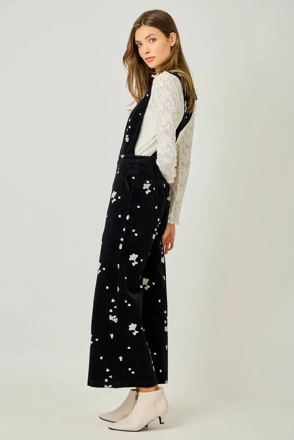 Mystree The Midnight Meadow Embroidered Corduroy Jumpsuit - One-Pieces