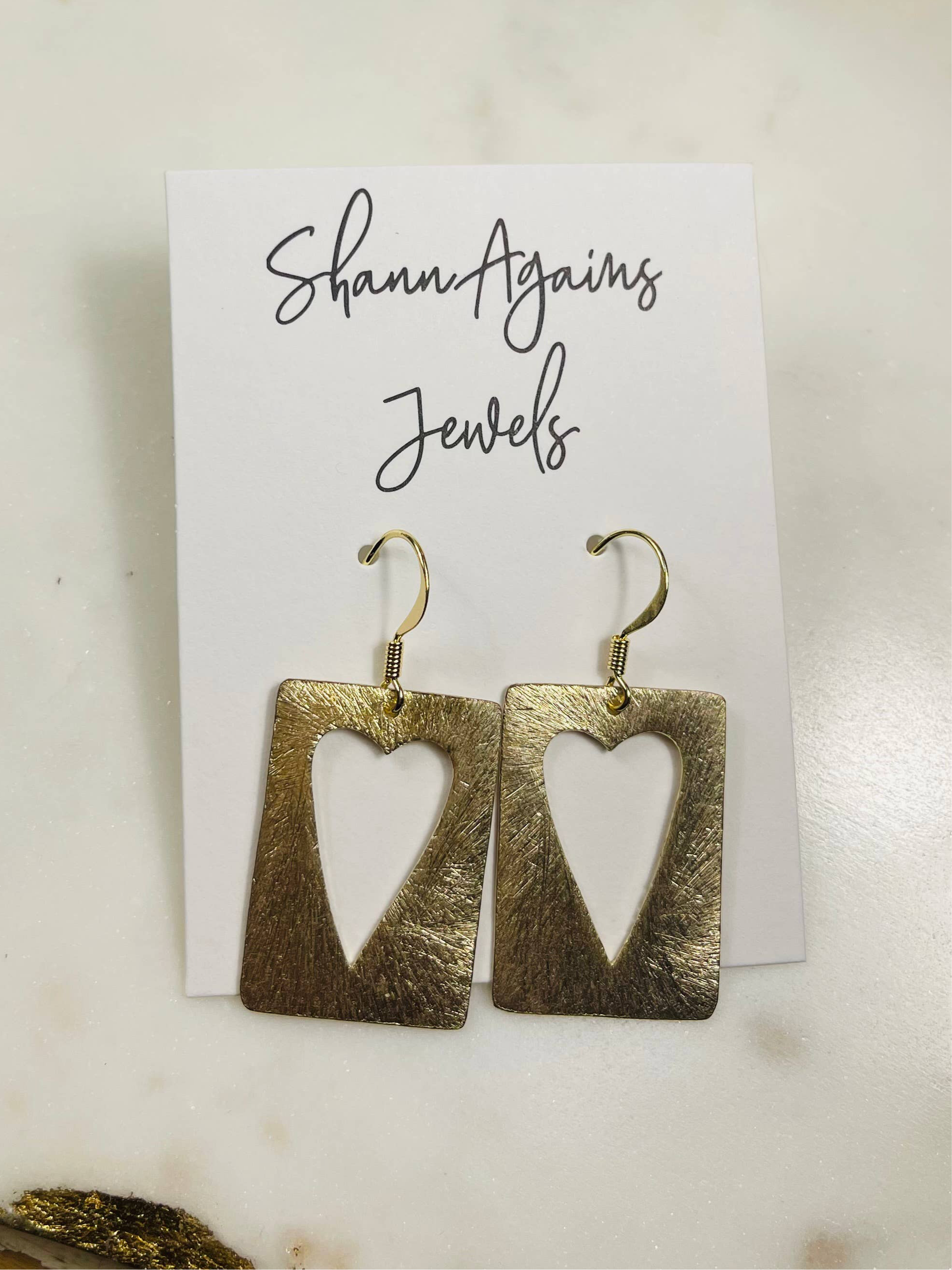 ShannAgains Jewels Heart Square Gold Earrings - Earrings square heart cutout earrings