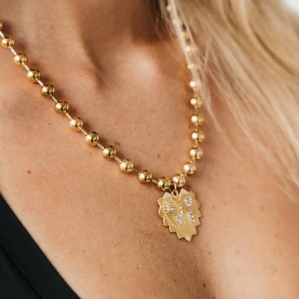 Pretty Simple The Beaded Sunburst Heart Love Pendant Necklace - WATERPROOF - Necklaces