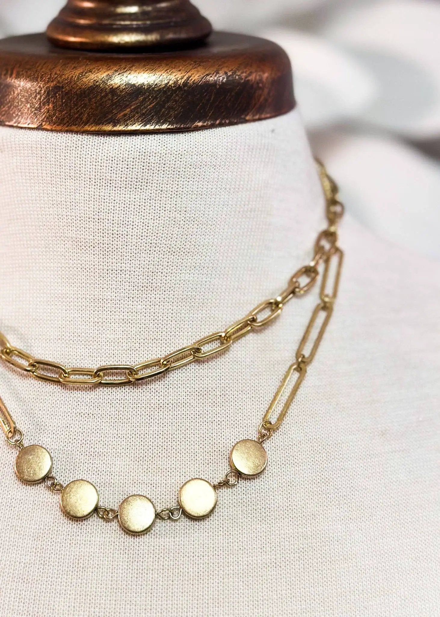 Nette Road Wholesale Multi Layer Paper Clip Chain Necklace: Brushed Gold - Necklaces