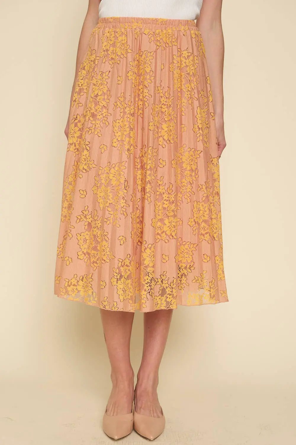 Mystree The Apricot Flower Lace Pleat Skirt - Skirts