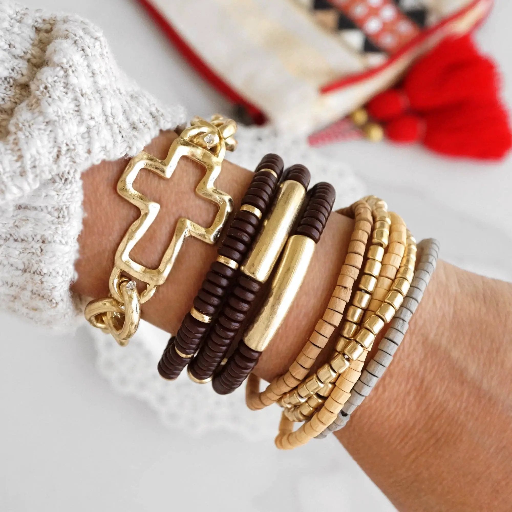 PennyLine inc The Chunky Cross Chain Worn Gold Bracelet - Jewelry chunky chain cross bracelet