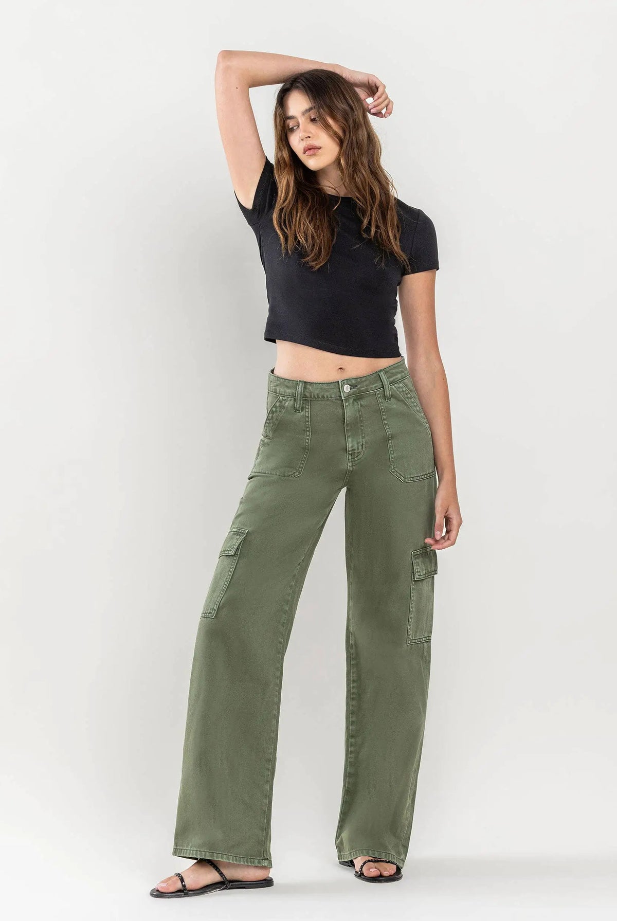 VERVET by FLYING MONKEY Vervet High Rise Utility Cargo Wide Leg Jeans - Jeans