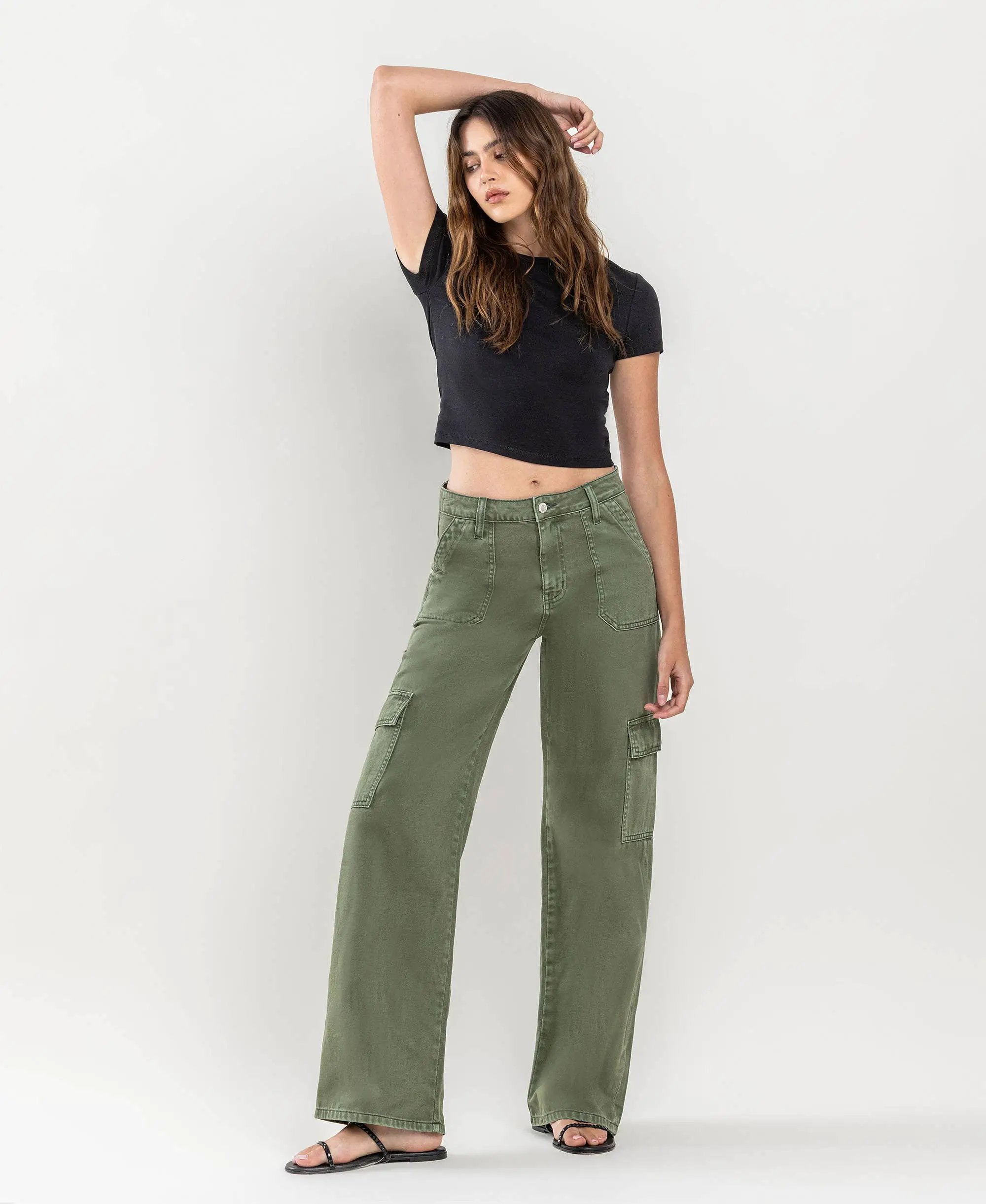 VERVET by FLYING MONKEY Vervet High Rise Utility Cargo Wide Leg Jeans - Jeans