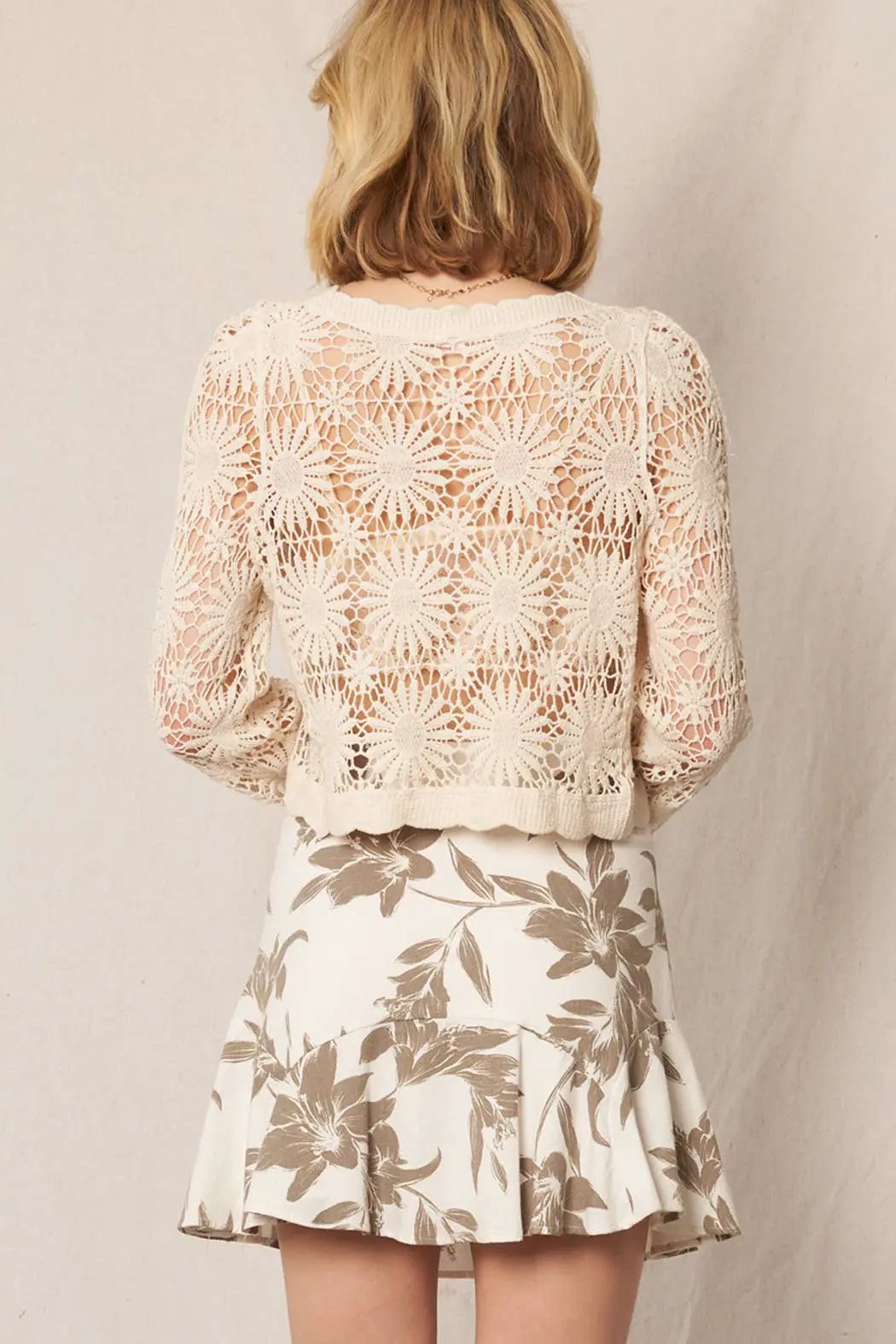 En Crème En Crème Natural Flower Pattern Crochet Cardigan - Cardigans