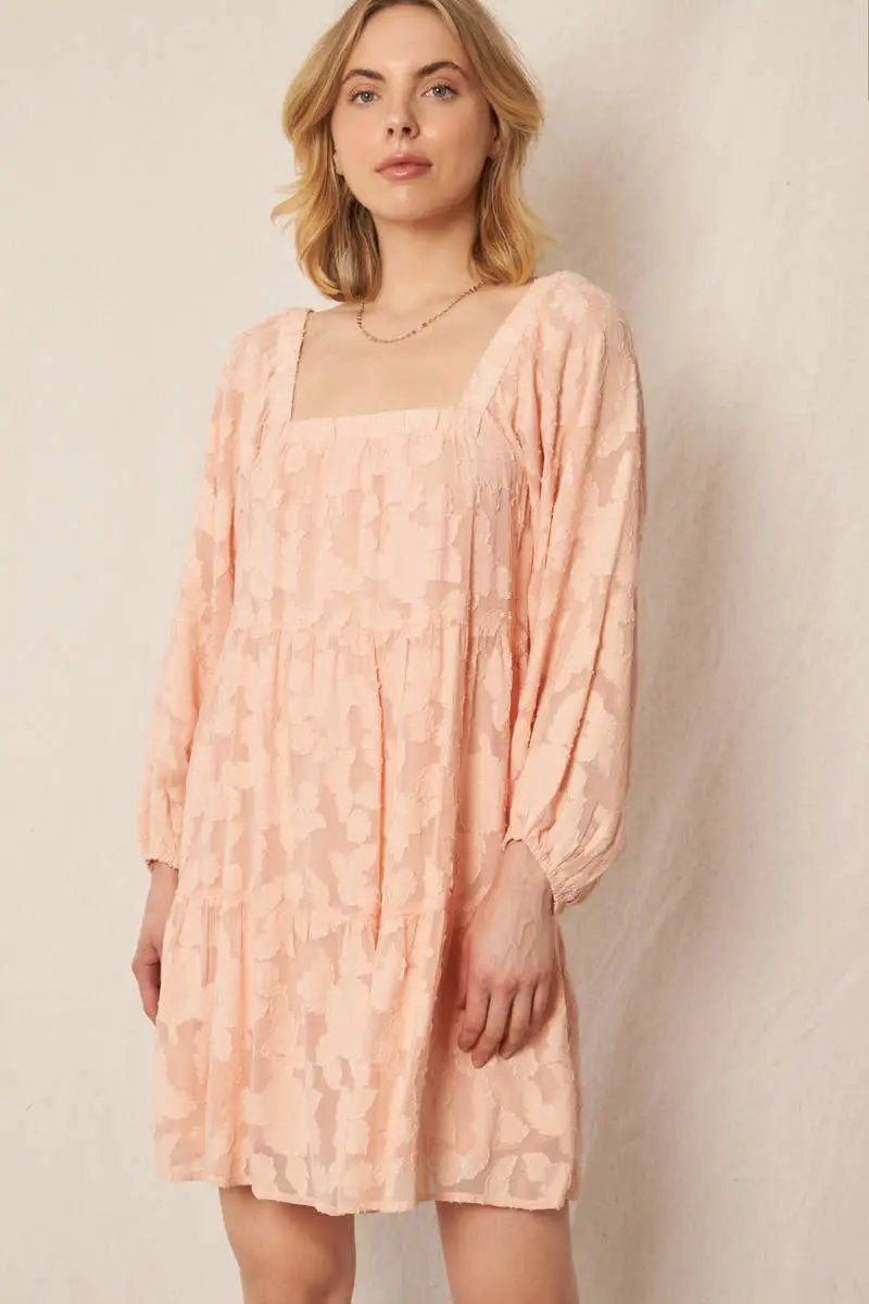 En Crème En Crème Long Sleeve Blush Burnout Mini Dress - Dresses