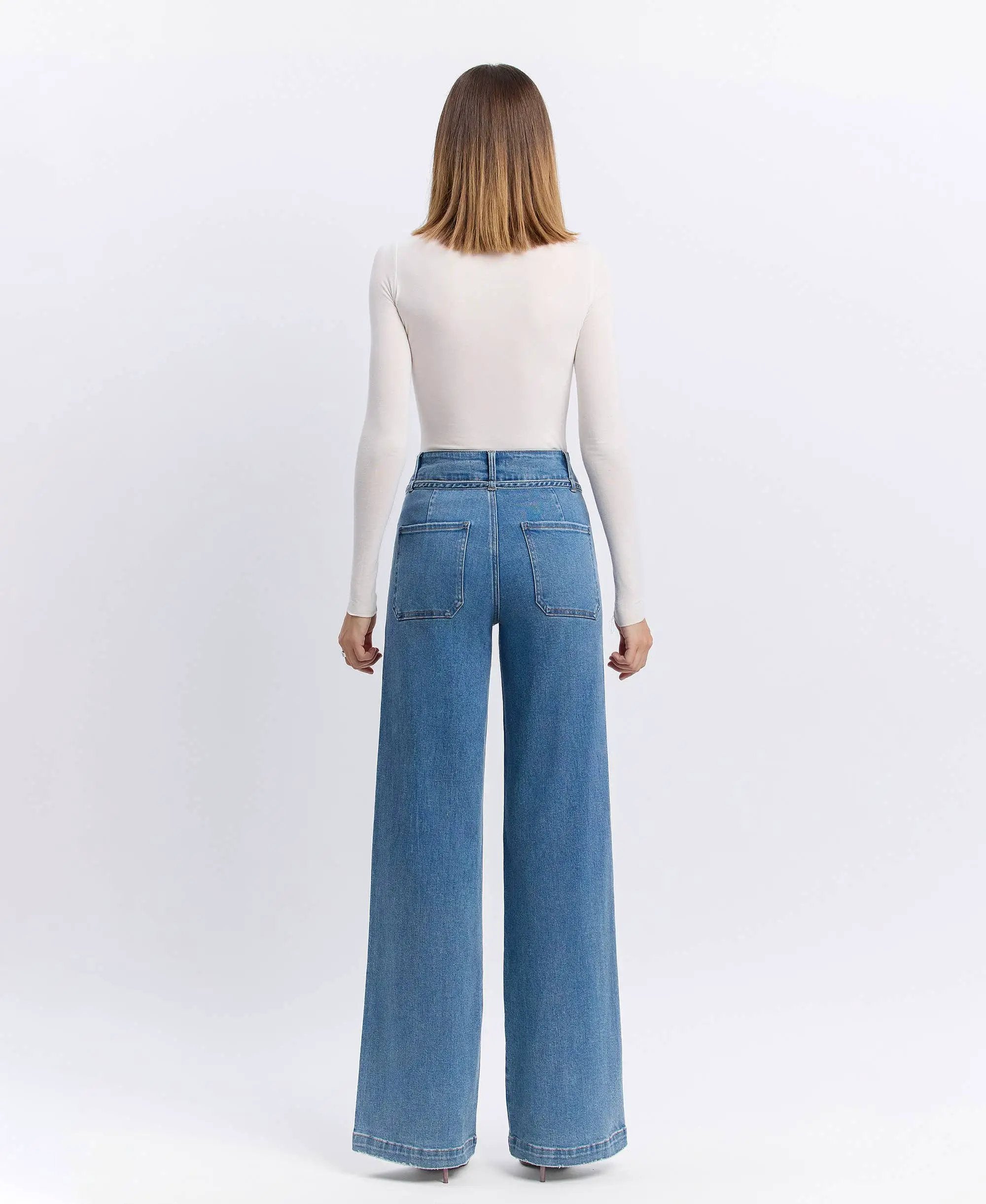 VERVET by FLYING MONKEY VERVET ‘Olivia’ Super High Rise Tie Waistband Wide Leg Jeans - Jeans