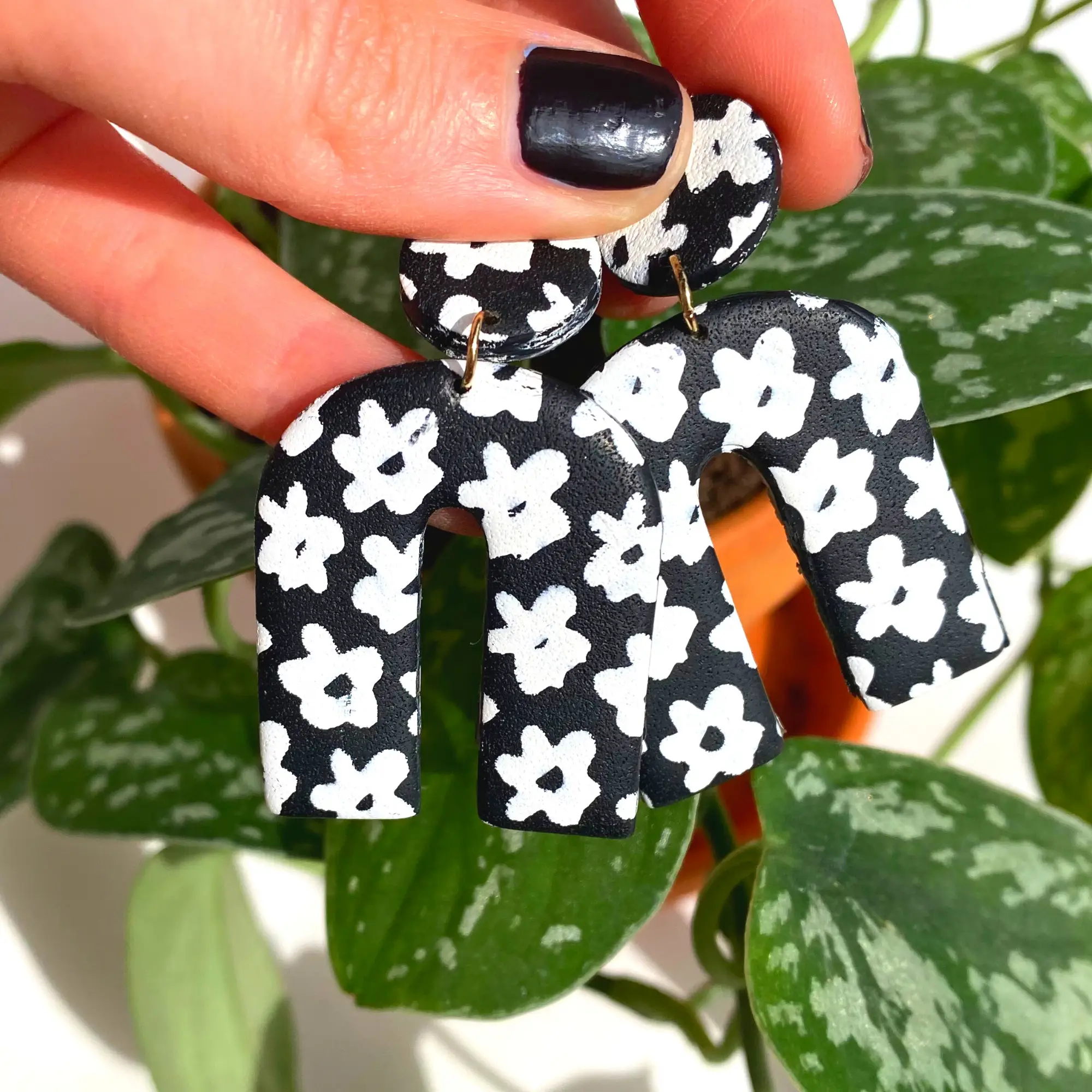 Blush and Bash Studio Blush and Bash Studio - Black and White Boho Floral Earrings - Earrings