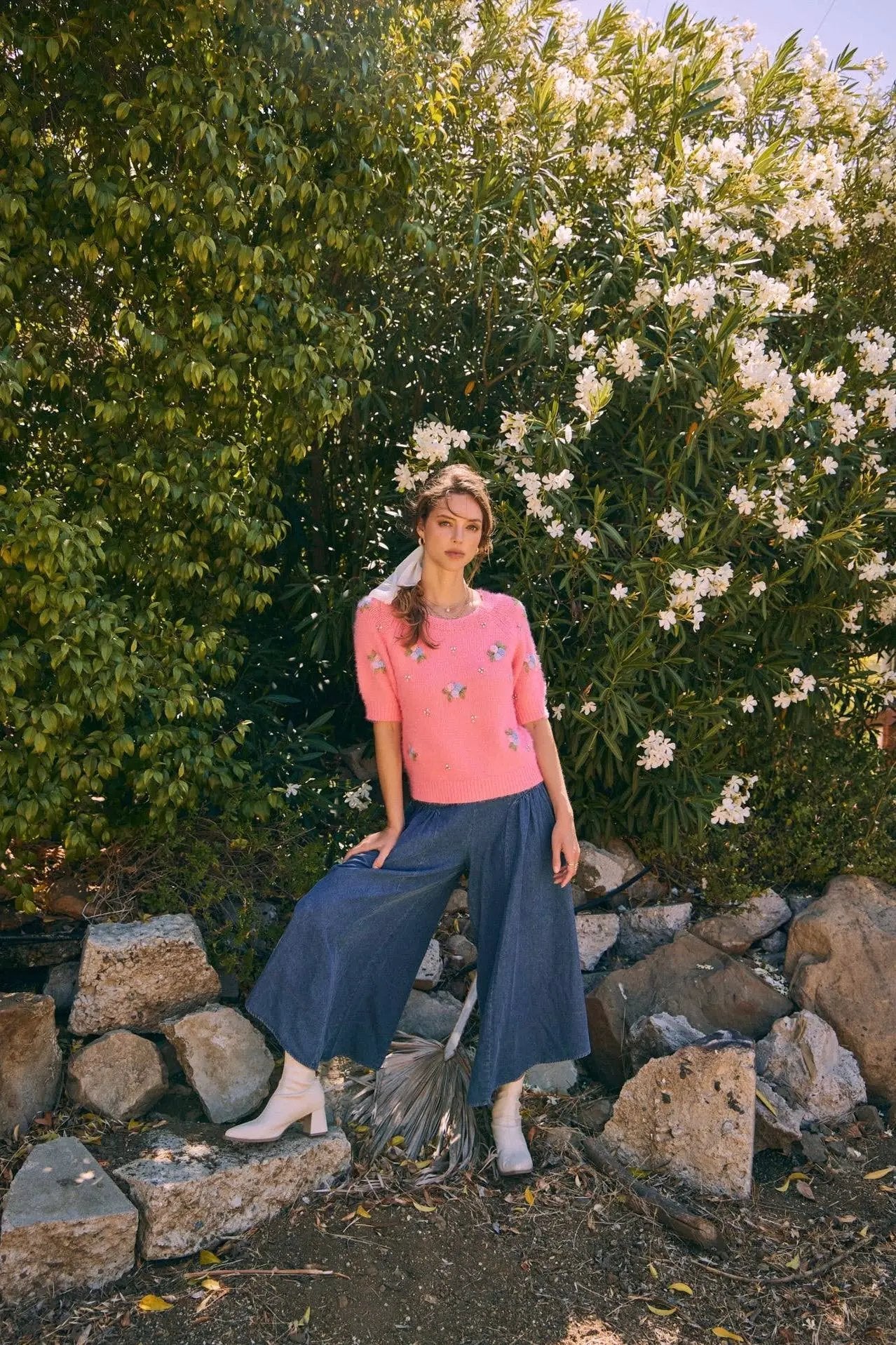 in february The Bloom Embroidered Fuzzy Sweater in Candy Pink - Sweaters
