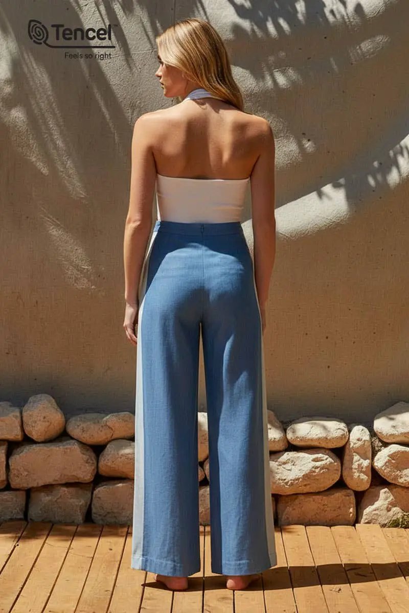 Naked Zebra The Tencel Two-Tone Wide-Leg Pants: Blue - Pants
